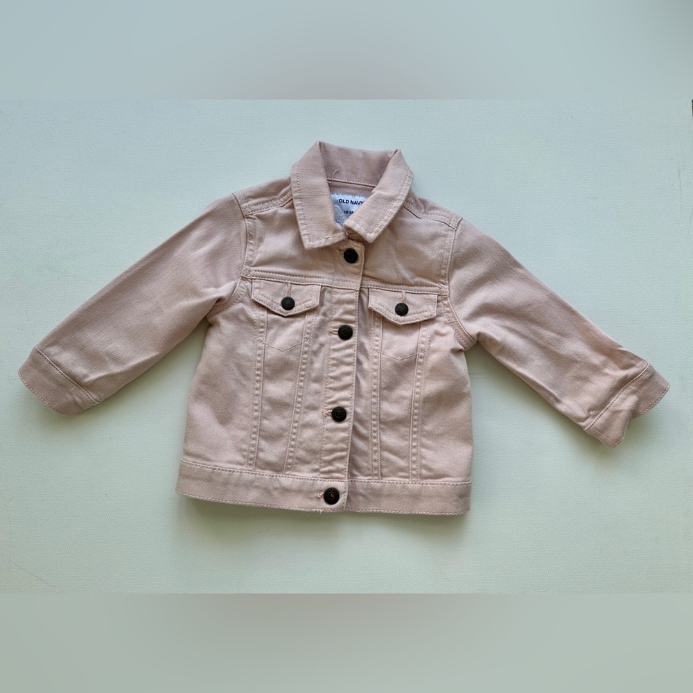 Old navy girl’s pink jean jacket with print name “Celine” | Size 18-24M.